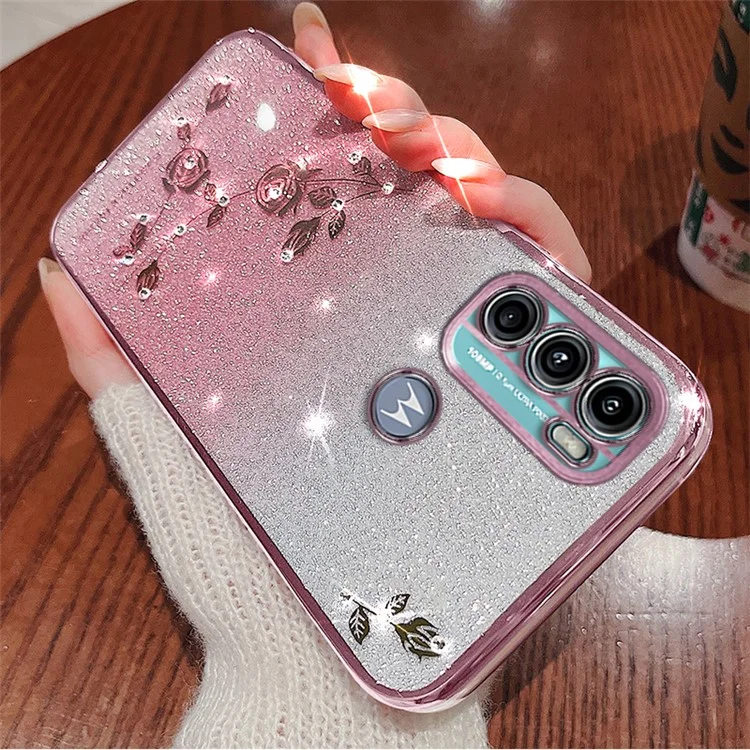 KADEM Für Motorola Moto G60 / G40 Fusion Hülle TPU Handyhülle mit Strass Blume - Roségold