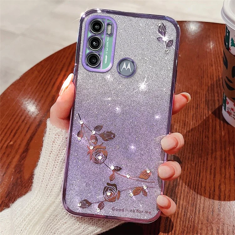 KADEM Für Motorola Moto G60 / G40 Fusion Hülle TPU Handyhülle mit Rhinestone Blume - Lila