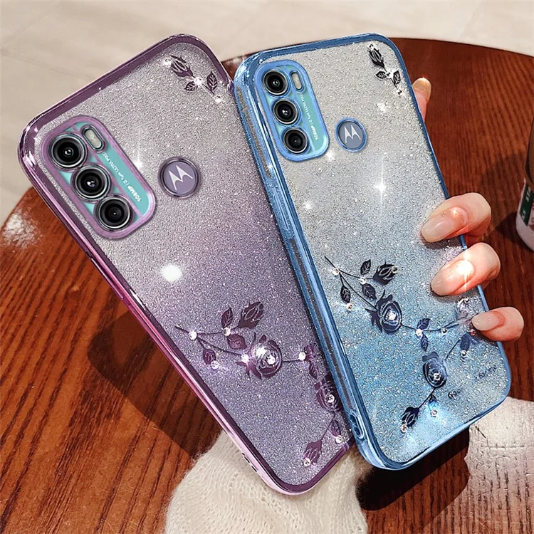 KADEM Für Motorola Moto G60 / G40 Fusion Hülle TPU Handyhülle mit Rhinestone Blume - Lila