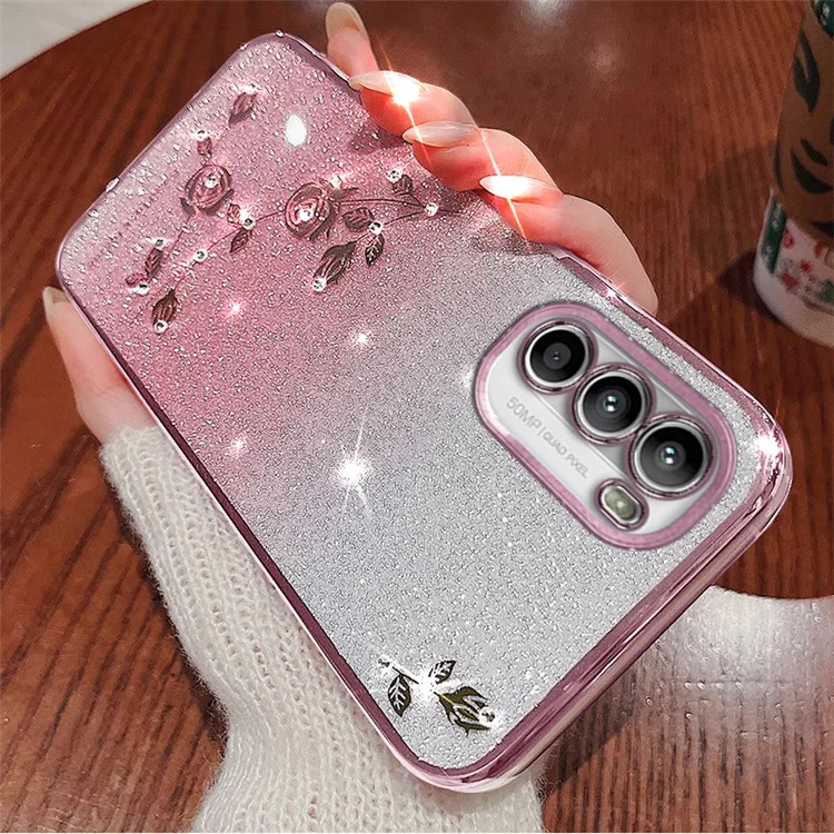 KADEM For Motorola Moto G82 5G / G52 4G / G71s 5G Case Rhinestone Flower Phone Cover - Rose Gold