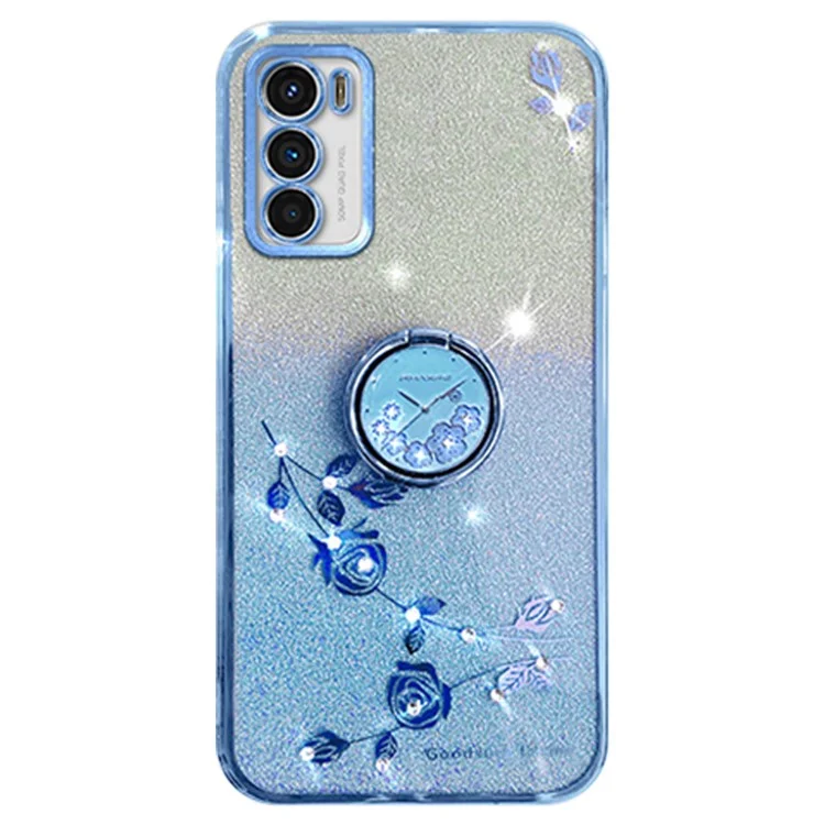 KADEM Für Motorola Moto G42 4G TPU-Hülle Ring Kickstand Glitter Handyhülle - Blau