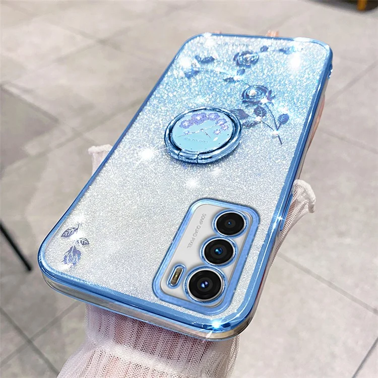 KADEM Für Motorola Moto G42 4G TPU-Hülle Ring Kickstand Glitter Handyhülle - Blau
