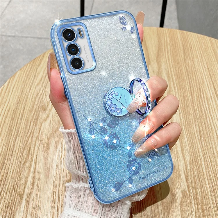 KADEM Für Motorola Moto G42 4G TPU-Hülle Ring Kickstand Glitter Handyhülle - Blau