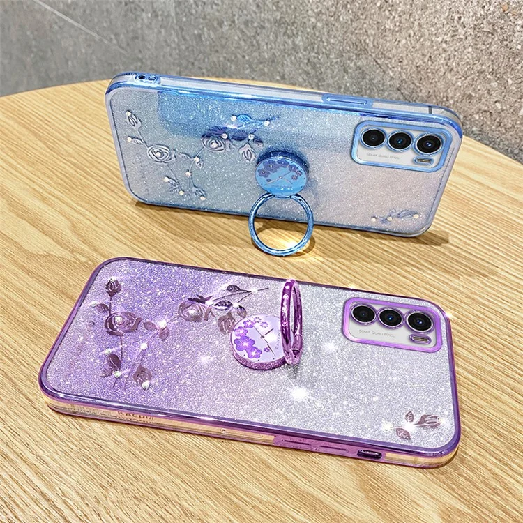 KADEM Für Motorola Moto G42 4G TPU-Hülle Ring Kickstand Glitter Handyhülle - Blau