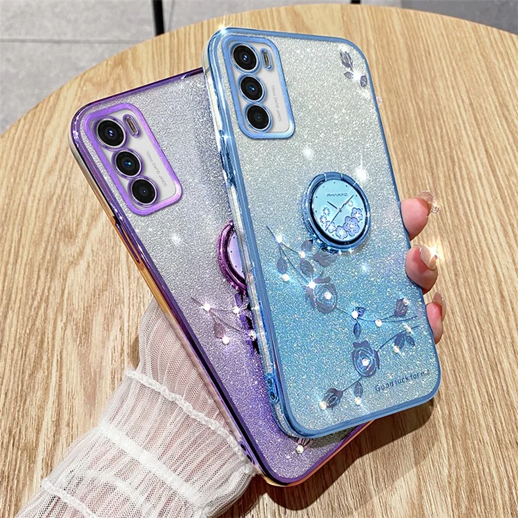 KADEM Für Motorola Moto G42 4G TPU-Hülle Ring Kickstand Glitter Handyhülle - Blau