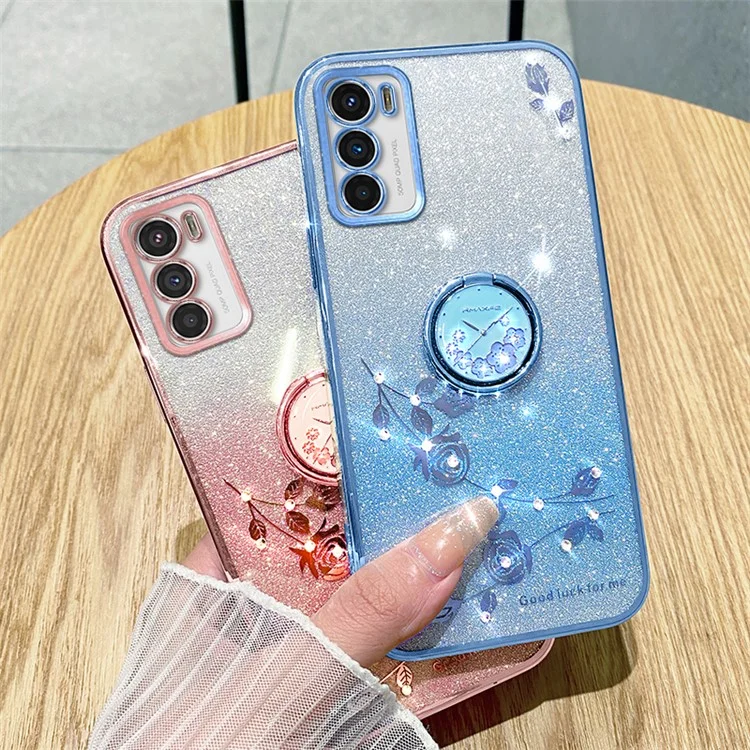 KADEM Für Motorola Moto G42 4G TPU-Hülle Ring Kickstand Glitter Handyhülle - Blau