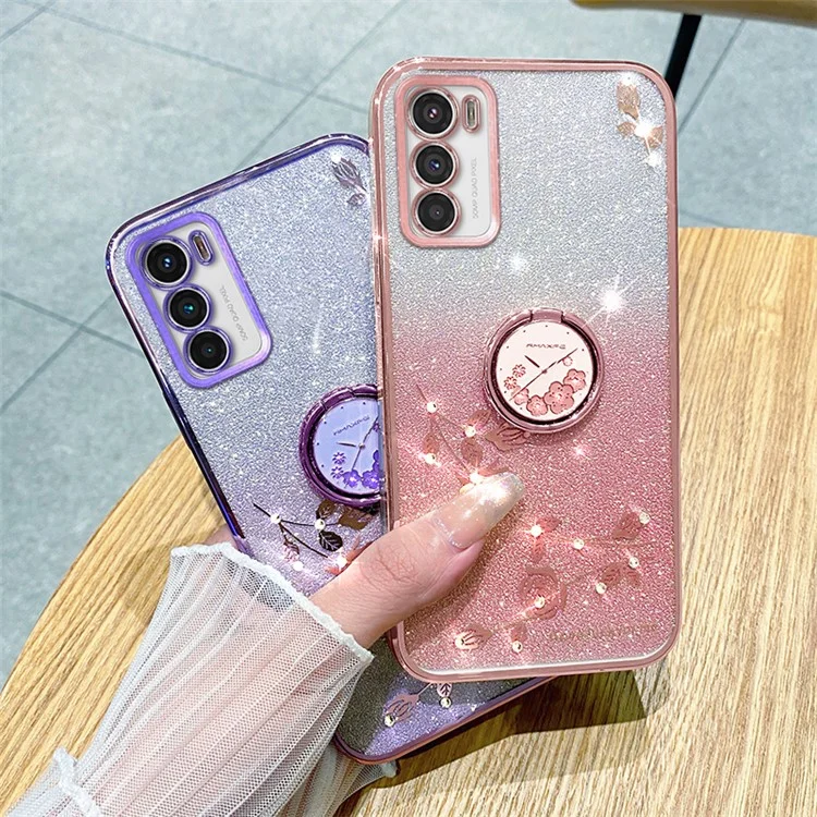 KADEM Für Motorola Moto G42 4G TPU-Hülle Ring Kickstand Glitter Handyhülle - Blau