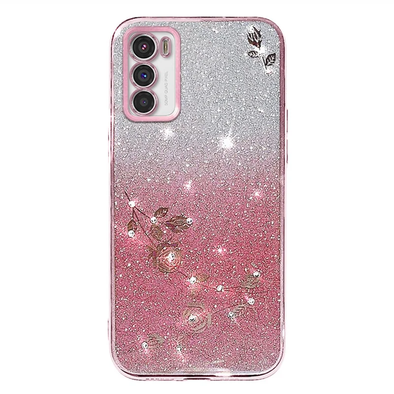 KADEM Für Motorola Moto G42 4G-Hülle Rhinestone Glitter Phone TPU-Abdeckung mit Tragegurt - Roségold