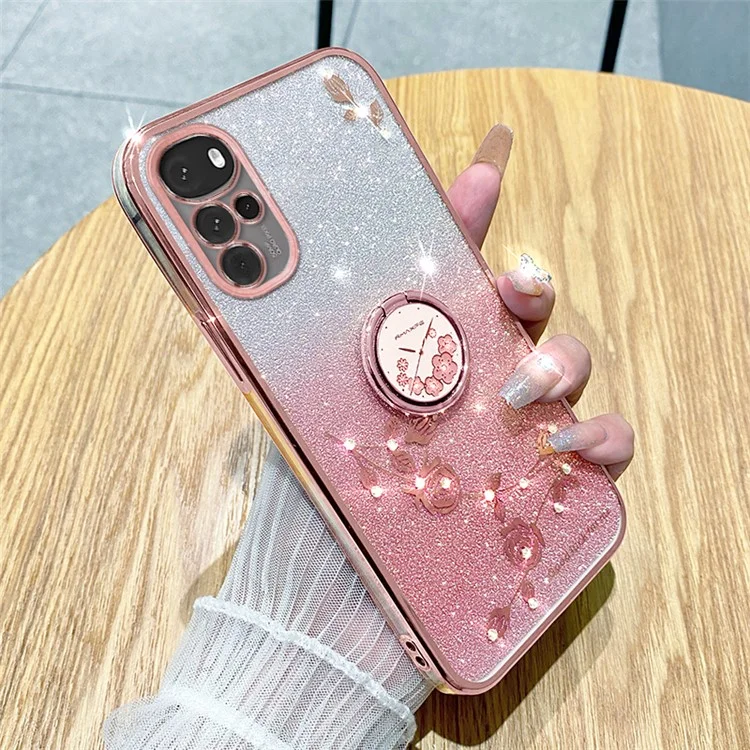 KADEM для Motorola Moto G22 Чехол Кольцо Подставка Цветочный узор TPU Чехол для телефона - Rose Gold