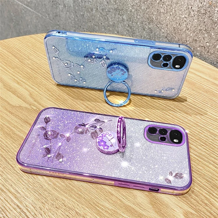 KADEM для Motorola Moto G22 Чехол Кольцо Подставка Цветочный узор TPU Чехол для телефона - Rose Gold