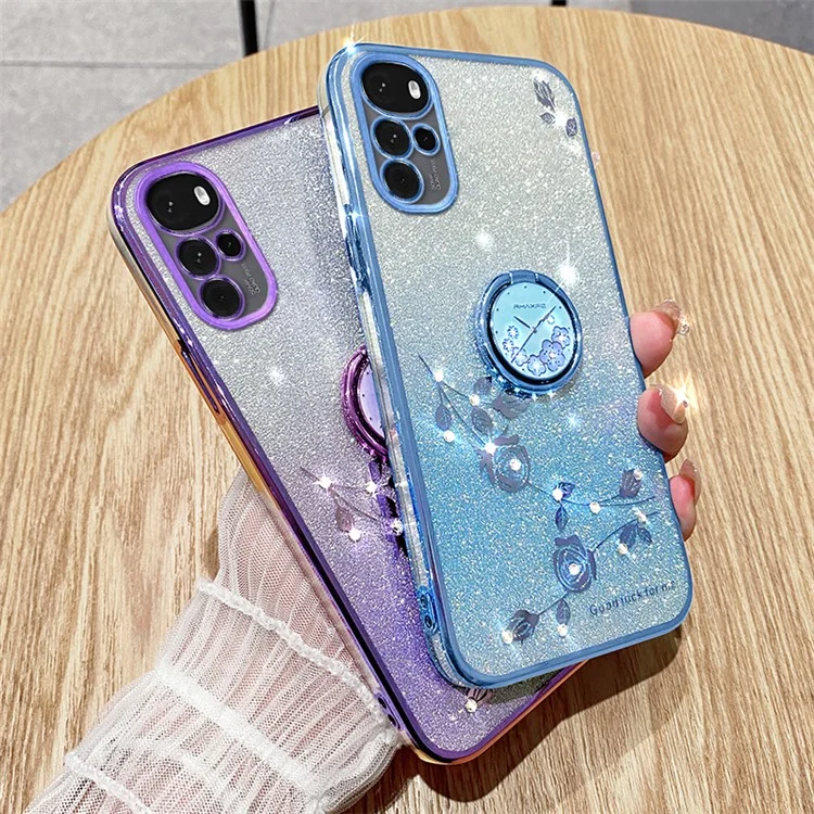 KADEM для Motorola Moto G22 Чехол Кольцо Подставка Цветочный узор TPU Чехол для телефона - Rose Gold