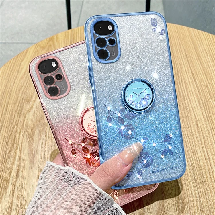 KADEM для Motorola Moto G22 Чехол Кольцо Подставка Цветочный узор TPU Чехол для телефона - Rose Gold