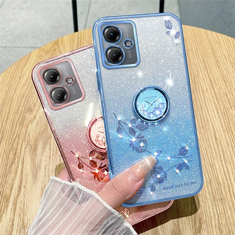 KADEM для Motorola Moto G14 4G Чехол с кольцом-подставкой, градиентный блестящий TPU-чехол для телефона - синий