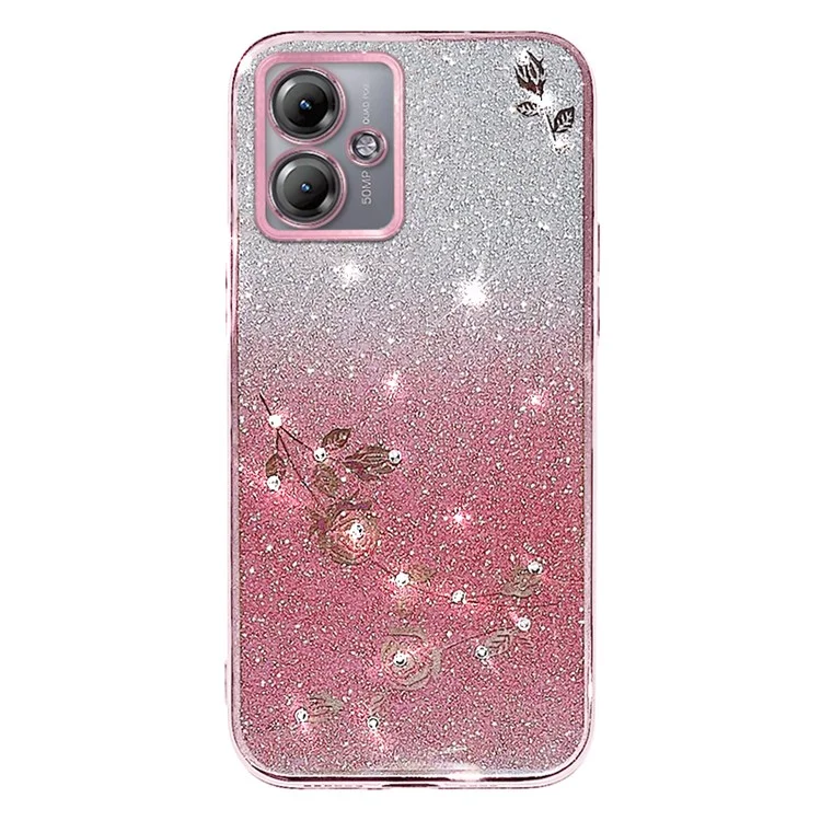 KADEM Per Motorola Moto G14 4G Custodia per Telefono Decorazione con Strass TPU Cover con Cinturino - Rose Gold