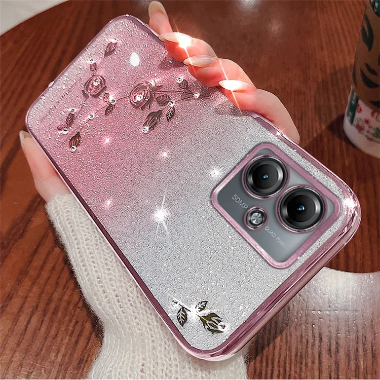 KADEM Per Motorola Moto G14 4G Custodia per Telefono Decorazione con Strass TPU Cover con Cinturino - Rose Gold