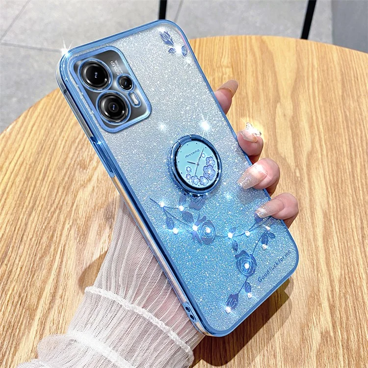 KADEM Für Motorola Moto G13 4G / G23 4G Hülle Rhinestone Weiche TPU-Ständer Handyhülle - Blau