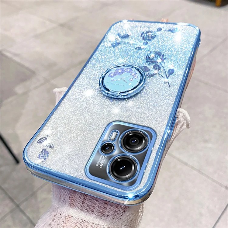 KADEM Für Motorola Moto G13 4G / G23 4G Hülle Rhinestone Weiche TPU-Ständer Handyhülle - Blau