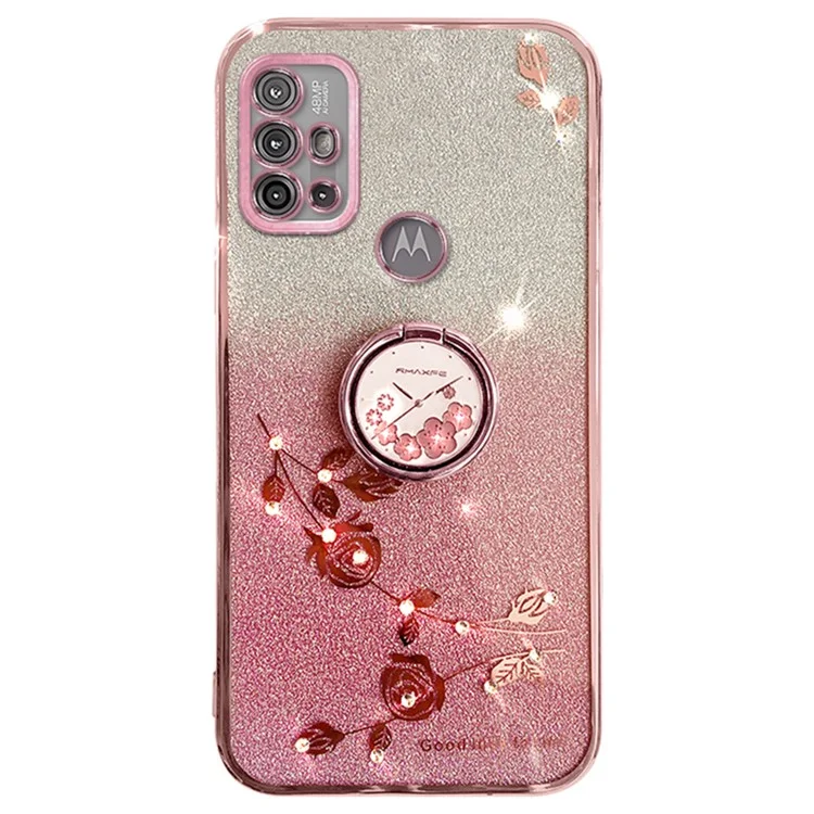 KADEM Für Motorola Moto G10 / G20 / G30 Hülle Ringständer Farbverlauf Glitzer TPU Handyhülle - Roségold