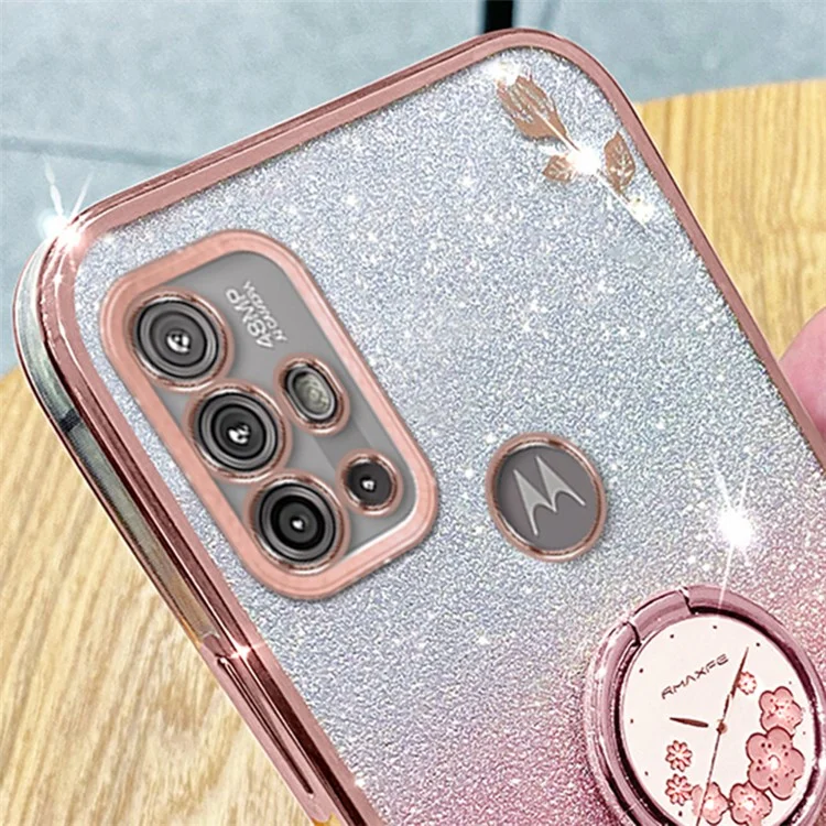 KADEM Für Motorola Moto G10 / G20 / G30 Hülle Ringständer Farbverlauf Glitzer TPU Handyhülle - Roségold