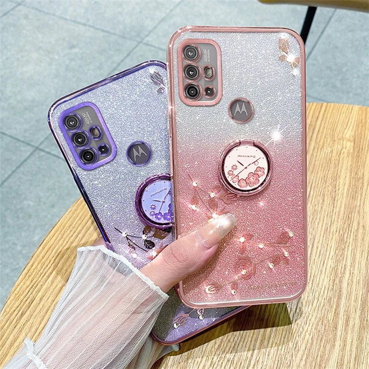 KADEM Für Motorola Moto G10 / G20 / G30 Hülle Ringständer Farbverlauf Glitzer TPU Handyhülle - Roségold