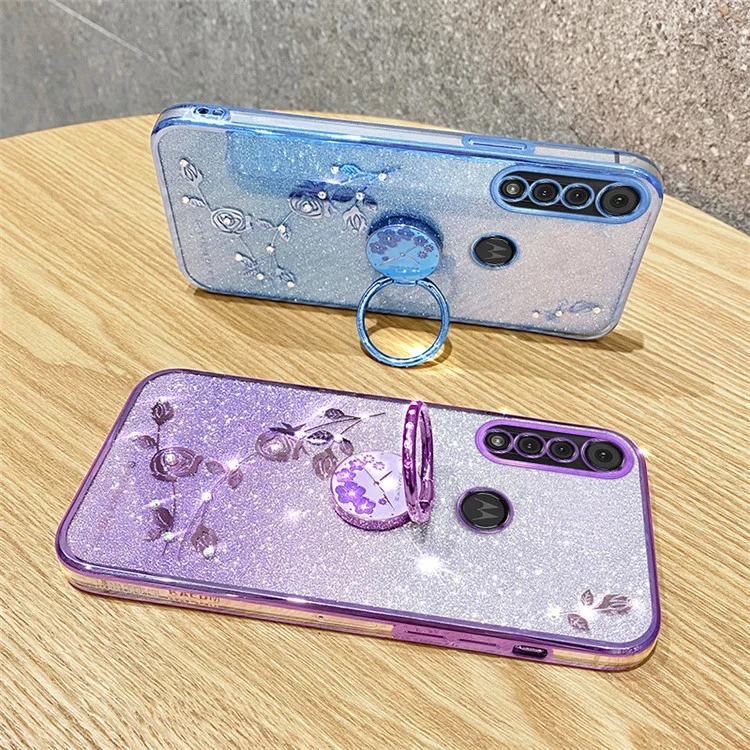 KADEM чехол для Motorola Moto G8 Play из ТПУ с цветочным рисунком, стразами и подставкой - розовое золото