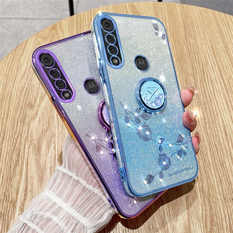 KADEM чехол для Motorola Moto G8 Play из ТПУ с цветочным рисунком, стразами и подставкой - розовое золото