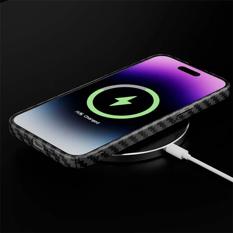 Für iPhone 14 Pro Max Case Carbon Fiber Textur Harte PC Anti-Drop-Handyhülle - Schwarz+Grün