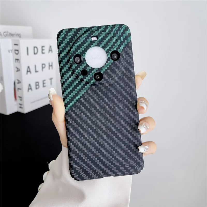 Per Huawei Mate 60 Pro Case Hard PC Carbon Fiber Texture Cover Telefono Mobile - Nero+Verde