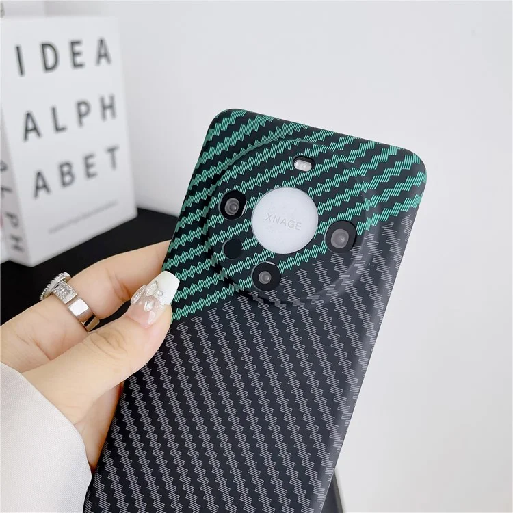 Per Huawei Mate 60 Pro Case Hard PC Carbon Fiber Texture Cover Telefono Mobile - Nero+Verde
