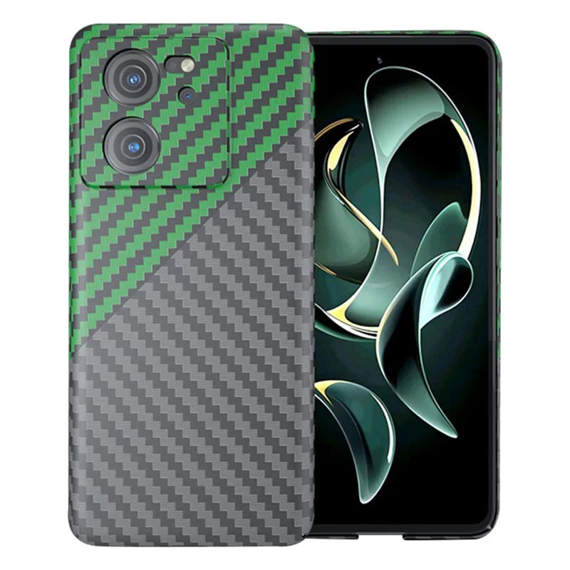 For Xiaomi 13T / 13T Pro Case Splicing Color Carbon Fiber Texture PC Cell Phone Cover - Black+Green