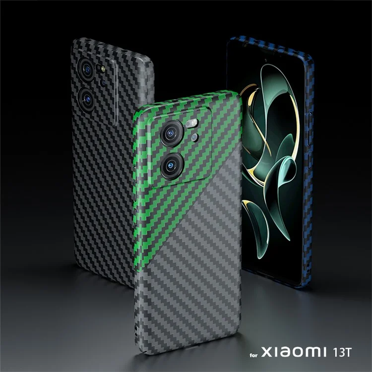 For Xiaomi 13T / 13T Pro Case Splicing Color Carbon Fiber Texture PC Cell Phone Cover - Black+Green