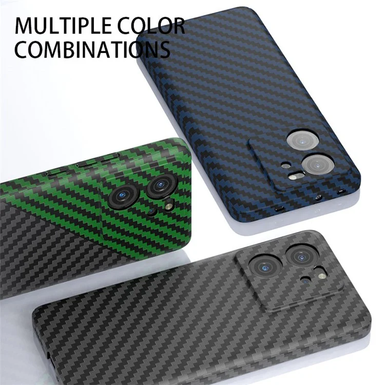 For Xiaomi 13T / 13T Pro Case Splicing Color Carbon Fiber Texture PC Cell Phone Cover - Black+Green