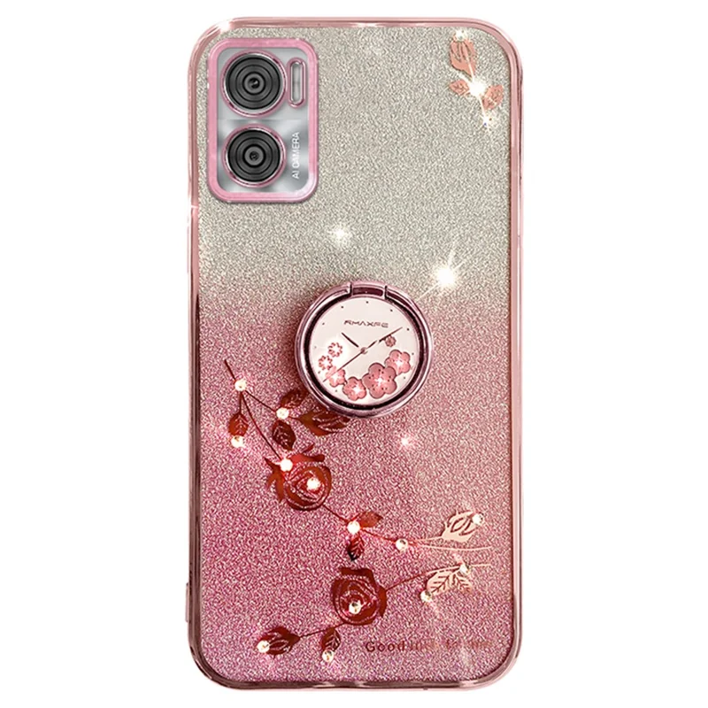 KADEM For Motorola Moto E22 4G / E22i 4G TPU Cover Ring Kickstand Glitter Phone Case - Rose Gold