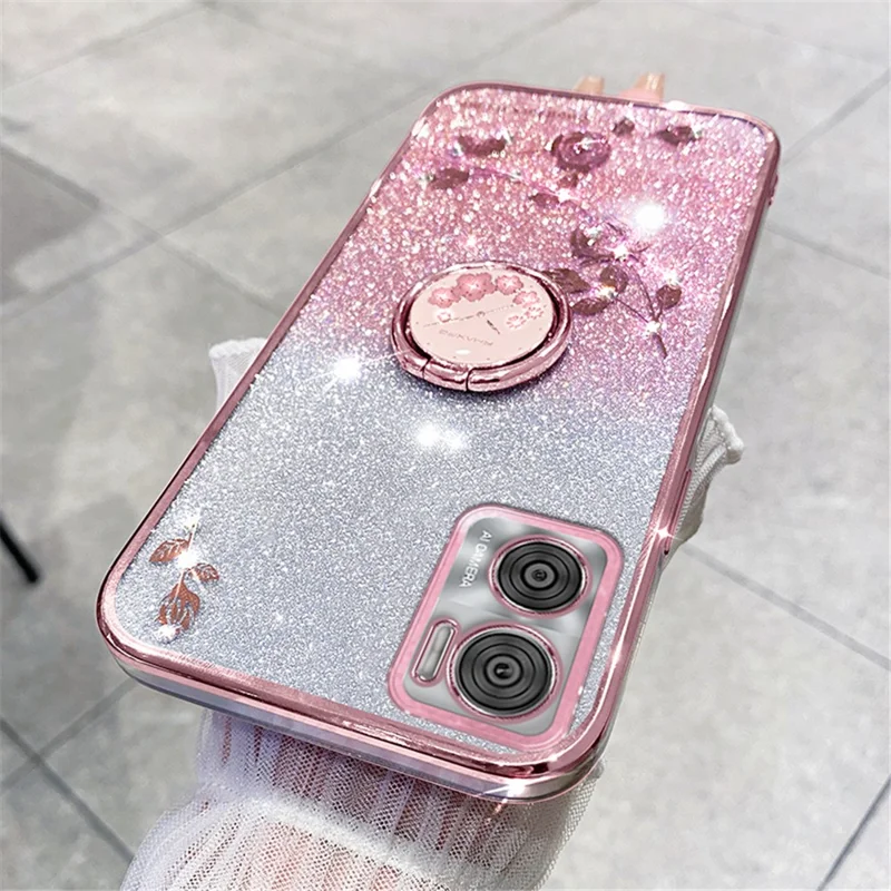 KADEM For Motorola Moto E22 4G / E22i 4G TPU Cover Ring Kickstand Glitter Phone Case - Rose Gold