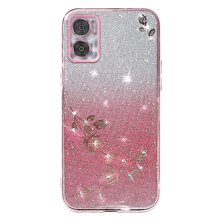 KADEM Para Motorola Moto E22 4G / E22i 4G Funda Flor TPU Cubierta con Decoración de Rhinestone - Oro Rosa
