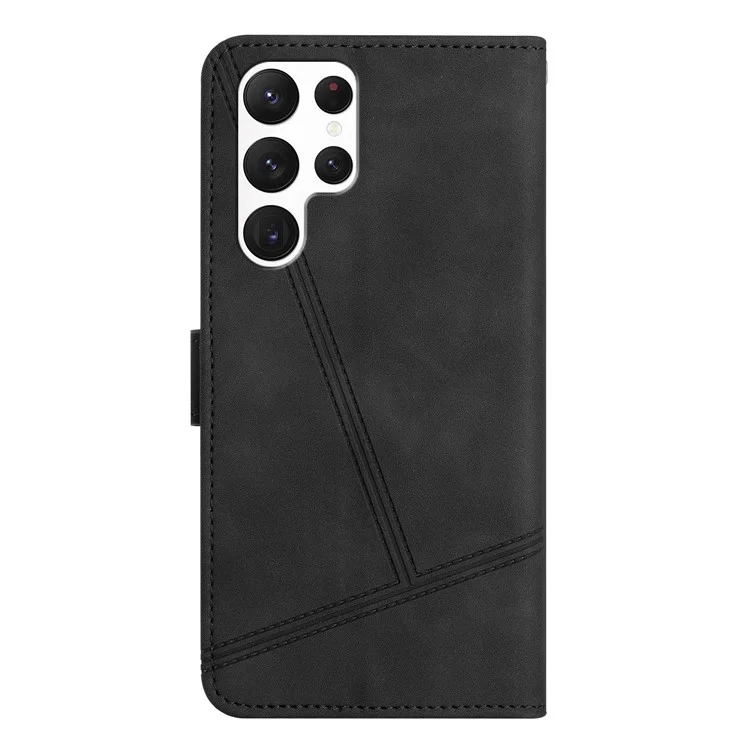 Para Samsung Galaxy S24 Ultra Capa de Couro Linhas Impressas Carteira Stand Cover - Preto