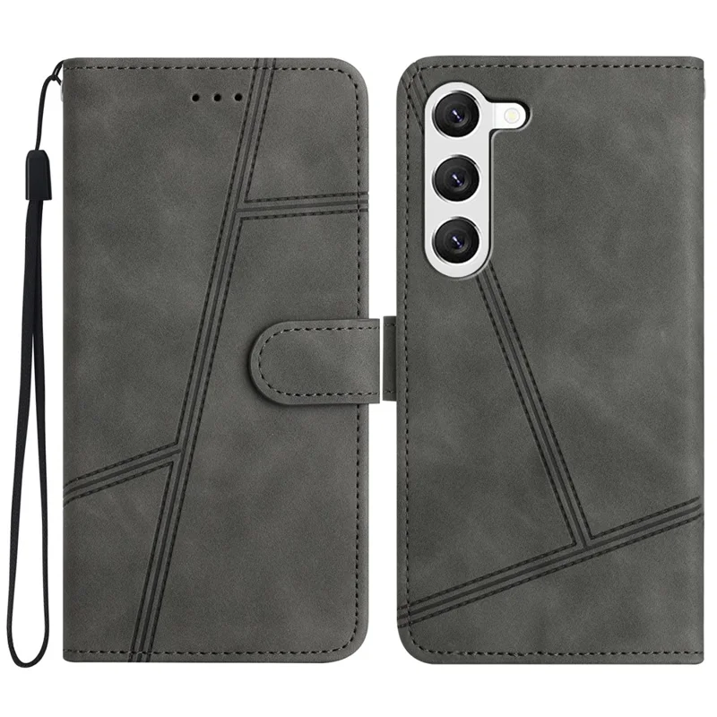 For Samsung Galaxy S25+ / S24+ Case Lines Imprinted Skin-Touch Leather Cover - Grey