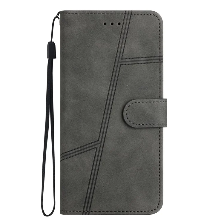 For Samsung Galaxy S25+ / S24+ Case Lines Imprinted Skin-Touch Leather Cover - Grey