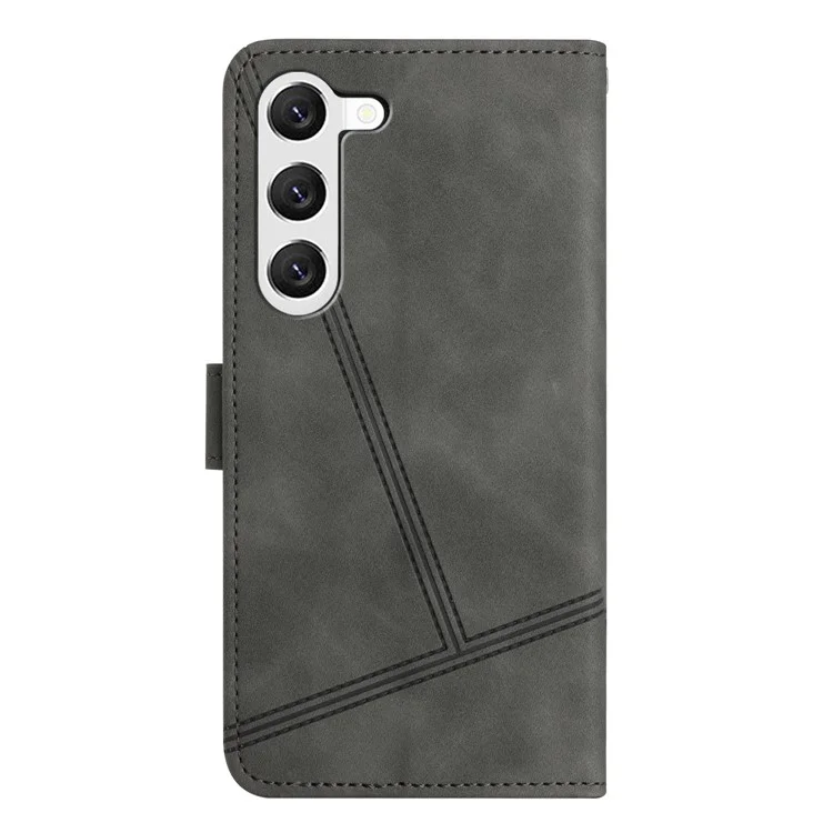 For Samsung Galaxy S25+ / S24+ Case Lines Imprinted Skin-Touch Leather Cover - Grey