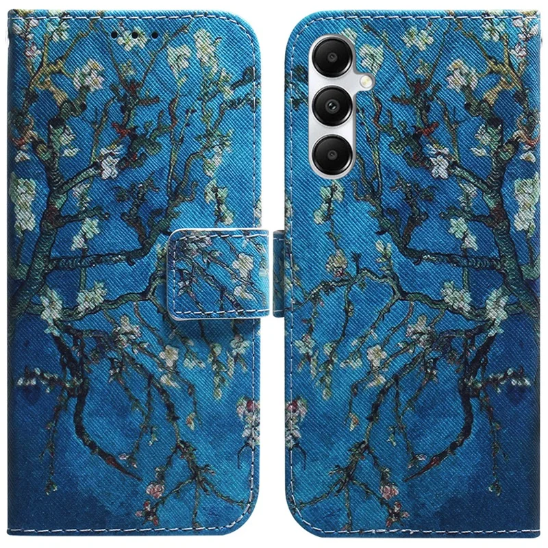 Para Samsung Galaxy A05s 4G Capa Impressão de Padrão de Couro PU Capa de Telefone Stand - Flores de Damasco
