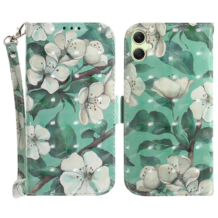 For Samsung Galaxy A05 4G Case Mobile Phone 3D Pattern Printed PU Leather Cover - Watercolor Flowers