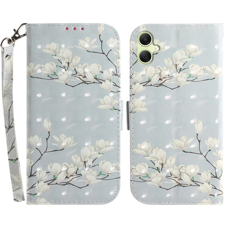 For Samsung Galaxy A05 4G Case Mobile Phone 3D Pattern Printed PU Leather Cover - Magnolia