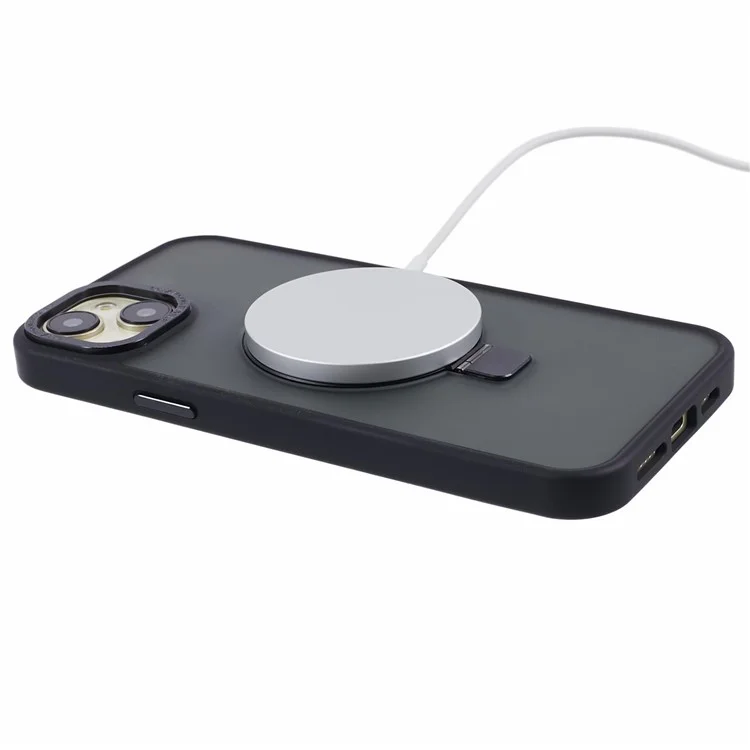 Per iPhone 14 TPU+PC Case Compatibile con MagSafe Skin-Touch Kickstand Phone Cover - Nero