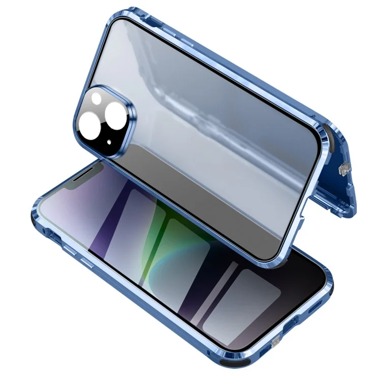 Für das iPhone 15 Privacy Magnetic Case Double-Sided Tempered Glass Phone Cover mit Sicherheitsschloss - Blau