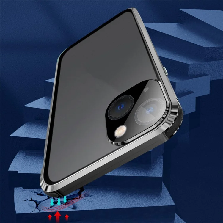Für das iPhone 15 Privacy Magnetic Case Double-Sided Tempered Glass Phone Cover mit Sicherheitsschloss - Blau