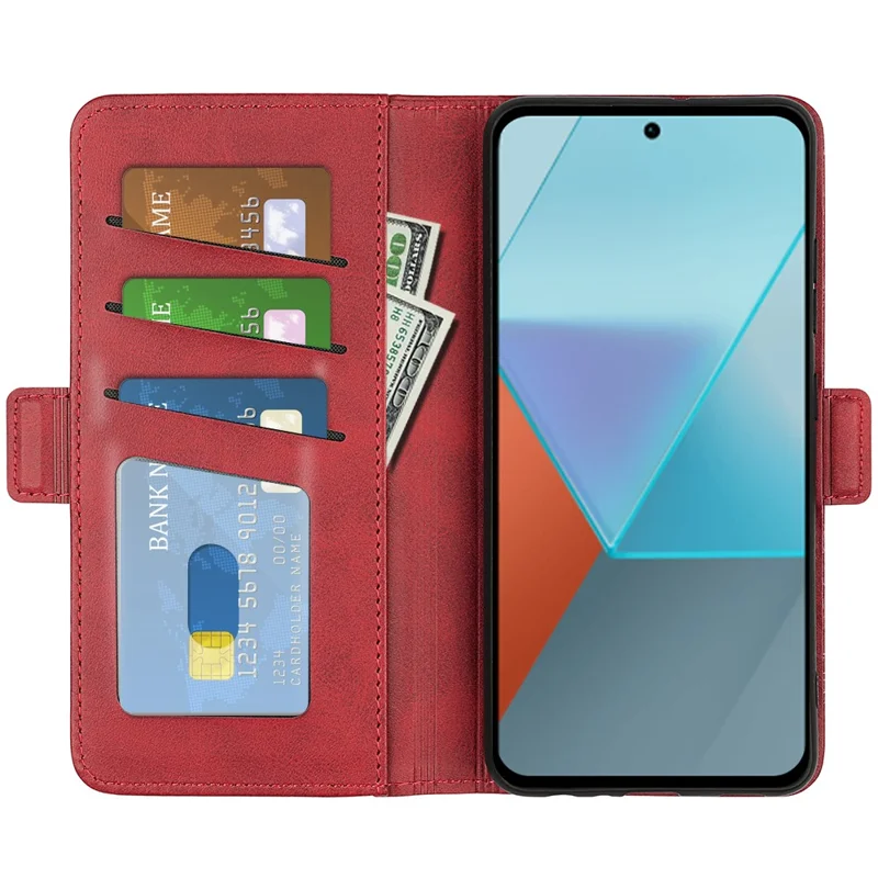 غطاء جراب جلد مقاوم للسقوط مع محفظة وحامل لهاتف شاومي ريدمي نوت 13 برو 5G / بوكو إكس 6 5G - أحمر