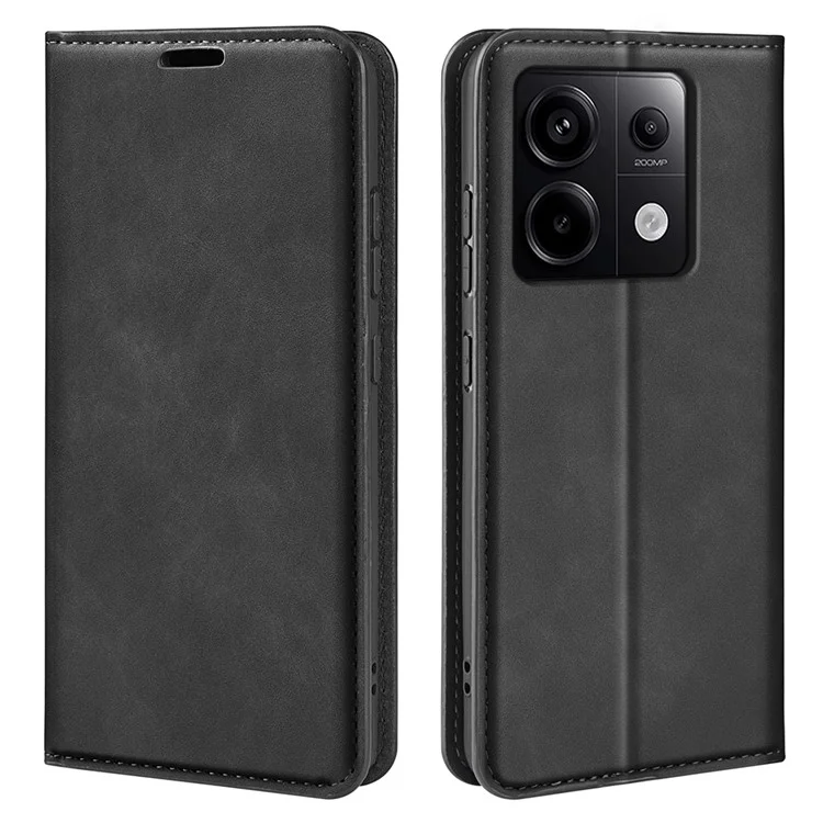 Para Xiaomi Redmi Note 13 Pro 5G / Poco X6 5G Caso Flip Shell Pele de Couro PU Toque de Pele Telefone Capa - Preto