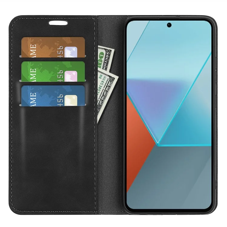 Para Xiaomi Redmi Note 13 Pro 5G / Poco X6 5G Caso Flip Shell Pele de Couro PU Toque de Pele Telefone Capa - Preto