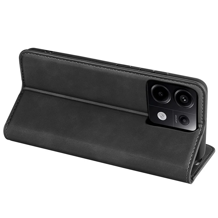 Para Xiaomi Redmi Note 13 Pro 5G / Poco X6 5G Caso Flip Shell Pele de Couro PU Toque de Pele Telefone Capa - Preto