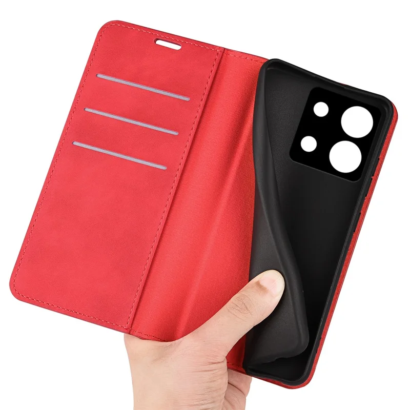 For Xiaomi Redmi Note 13 Pro 5G / Poco X6 5G Case Flip Shell PU Leather Skin-touch Phone Cover - Red